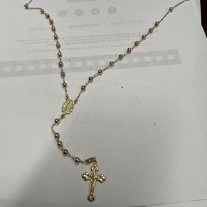 14 KT TRI GOLD ROSARY PRETTY LONG